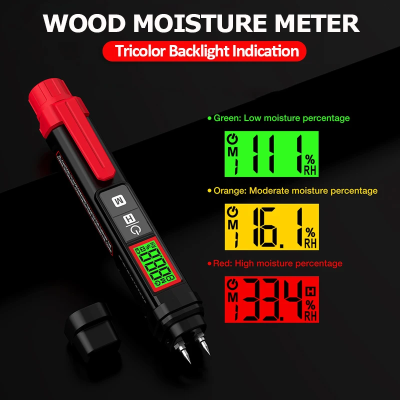 Wood moisture meter portable pen type digital LCD display professional for wood concrete cement brick