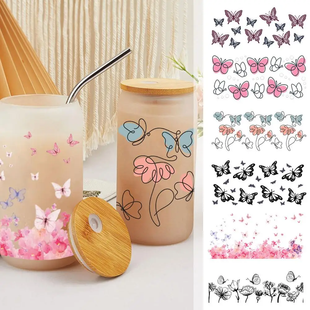 

UV DTF Cup Wrap Transfer Stickers Decals DIY Waterproof Rub On Transfers For Glass Cups Crafts Vintage H3I5