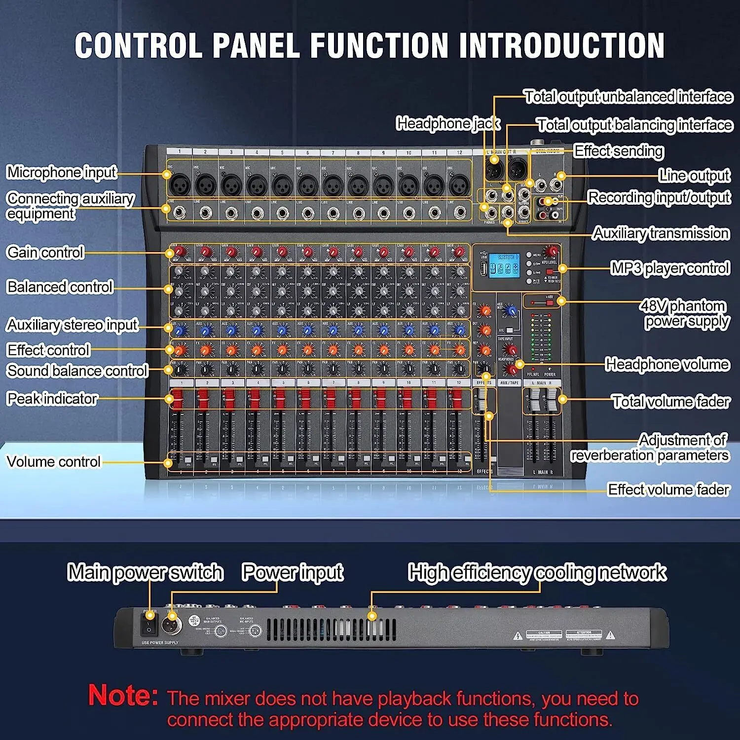 12 Channel DJ Studio Audio Professional Audio Mixer Console Sound Live Studio Sound Mixing Console Machine w/ USB