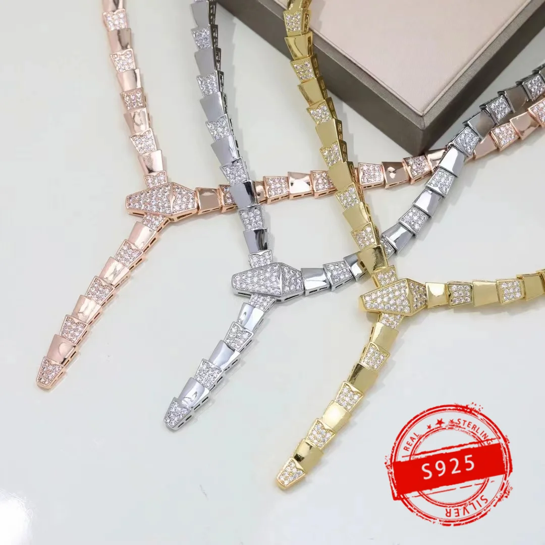 

2024 New 1:1 Customized Popular Brand BV S925 Silver Snake Bone Diamond Necklace Fashion Trend Birthday Party Gift