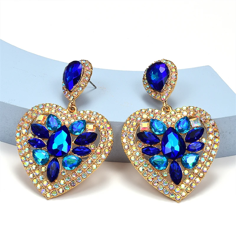 Colorful Crystal Heart Shaped Metal Drop Earrings 1