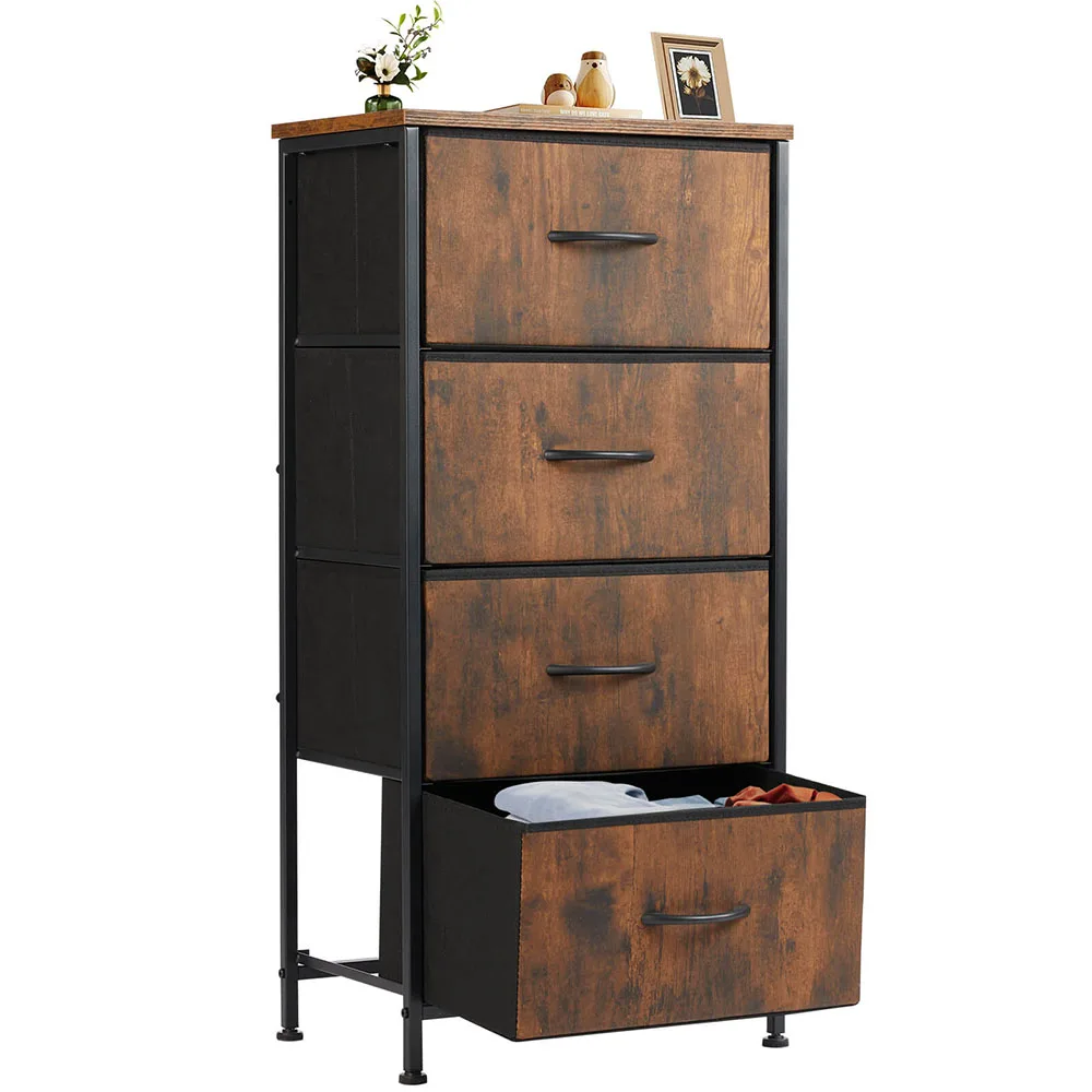 

Waterproof Drawers Dresser Chest of Drawers Adjustable Feet Metal Frame and Wood Top 4bc Brown 37.4x17.7inch