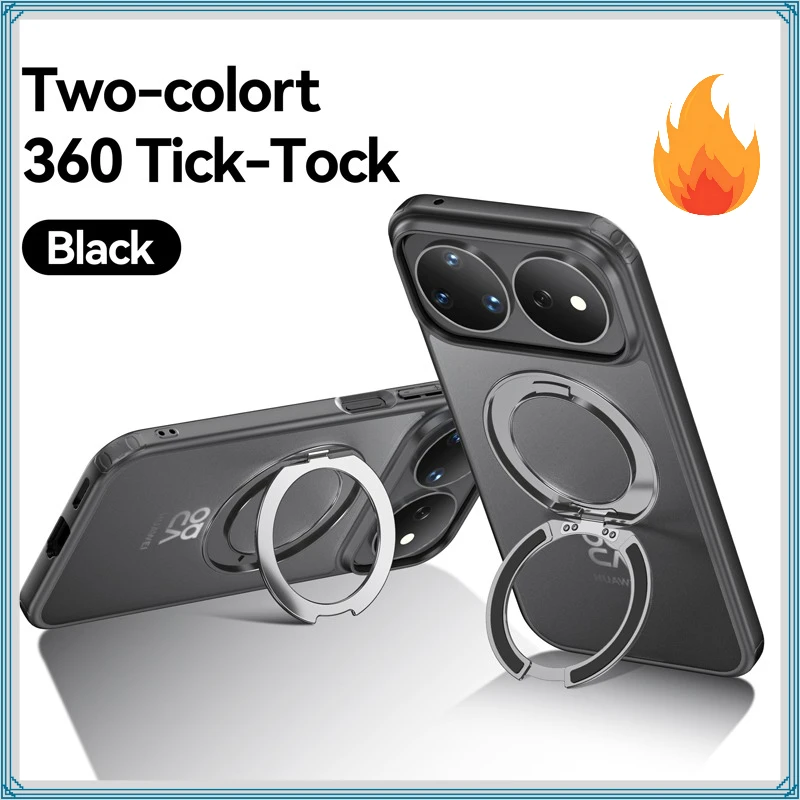 ELVEV Magnetic Ultra-Thin Matte Anti-Fingerprint Phone Case with Rotatable Ring Holder