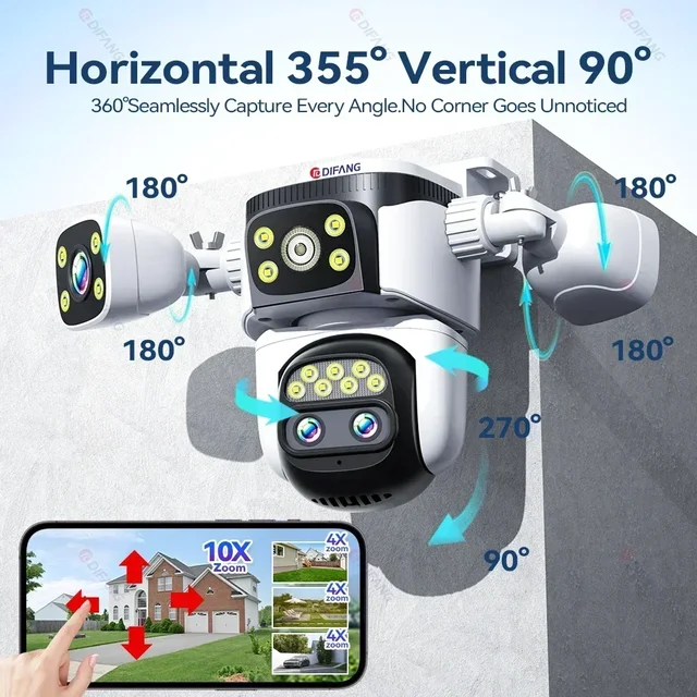 10K Outdoor 10X Optics Zoom WiFi6 Camera 20MP Four Screen Four Lens PTZ Automatic Tracking 6K Dual Lens Waterproof Security CCTV 2