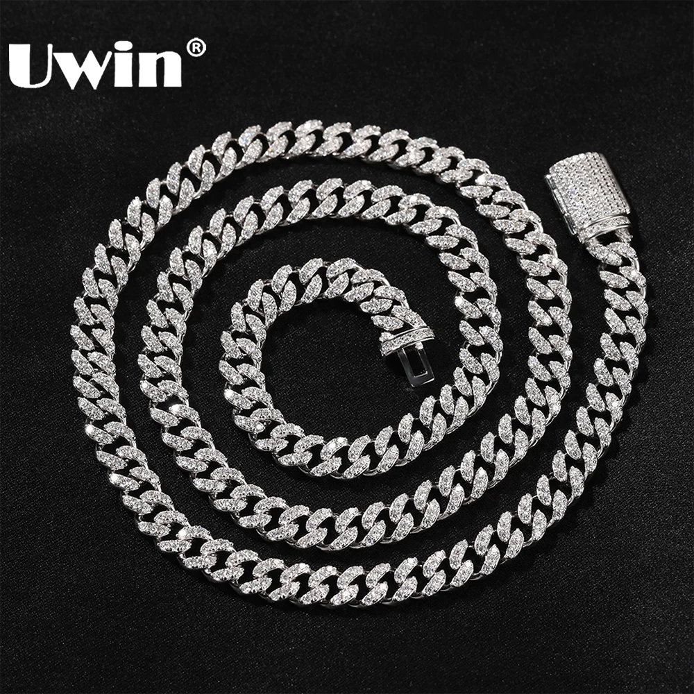 

UWIN S925 Cuban Chain Necklace for Women 6mm Sterling Silver with Moissanite Cuban Bracelets Diamond Tester Fashion Fine Jewelry