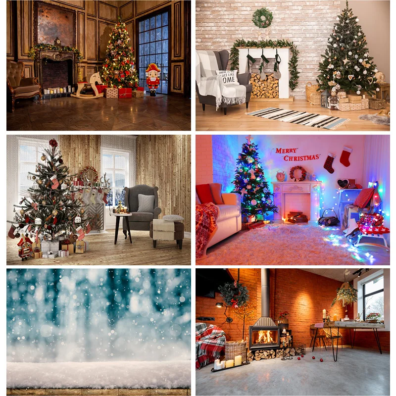 

Vinyl Christmas Theme Photography Background Fireplace Christmas tree Children Backdrops For Photo Studio Props 211110 HS-05