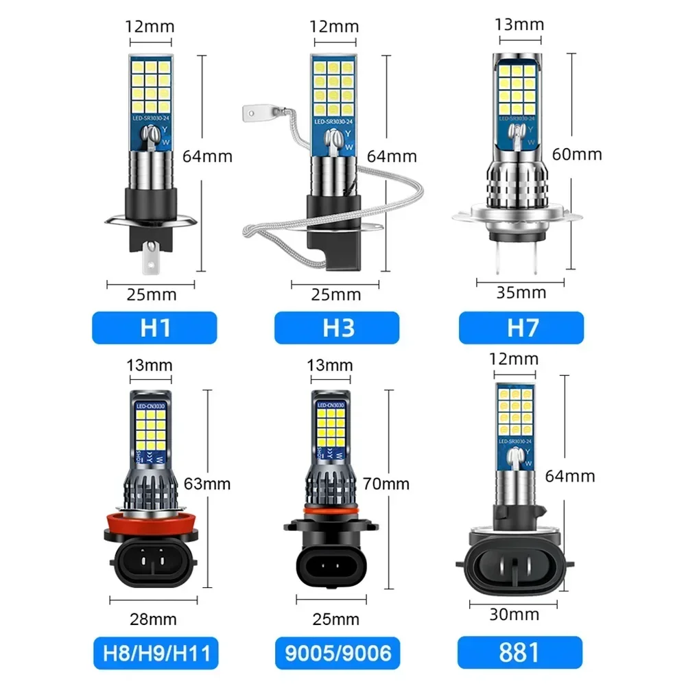 White Yellow LED Car Fog Light Bulbs H11 H8 6000K 3000K