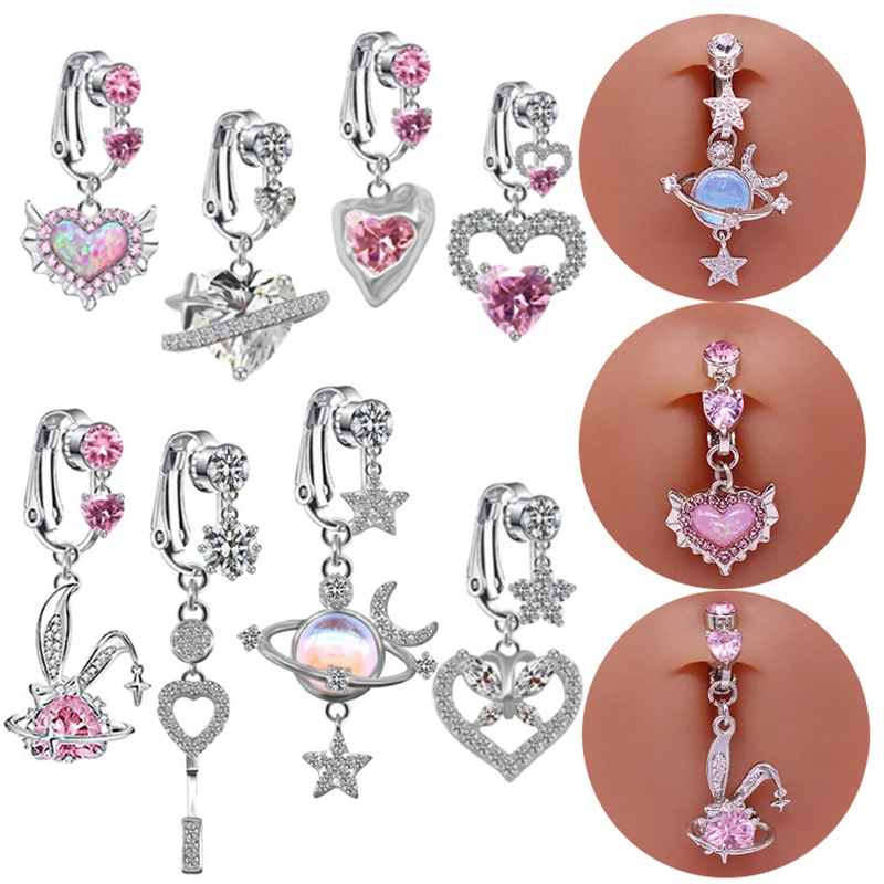 Faux Fake Belly Star Moon Fake Belly Piercing Heart Zircone Clip On Ombelicale Ombelico Gioielli Non Piercing Orecchino Clip