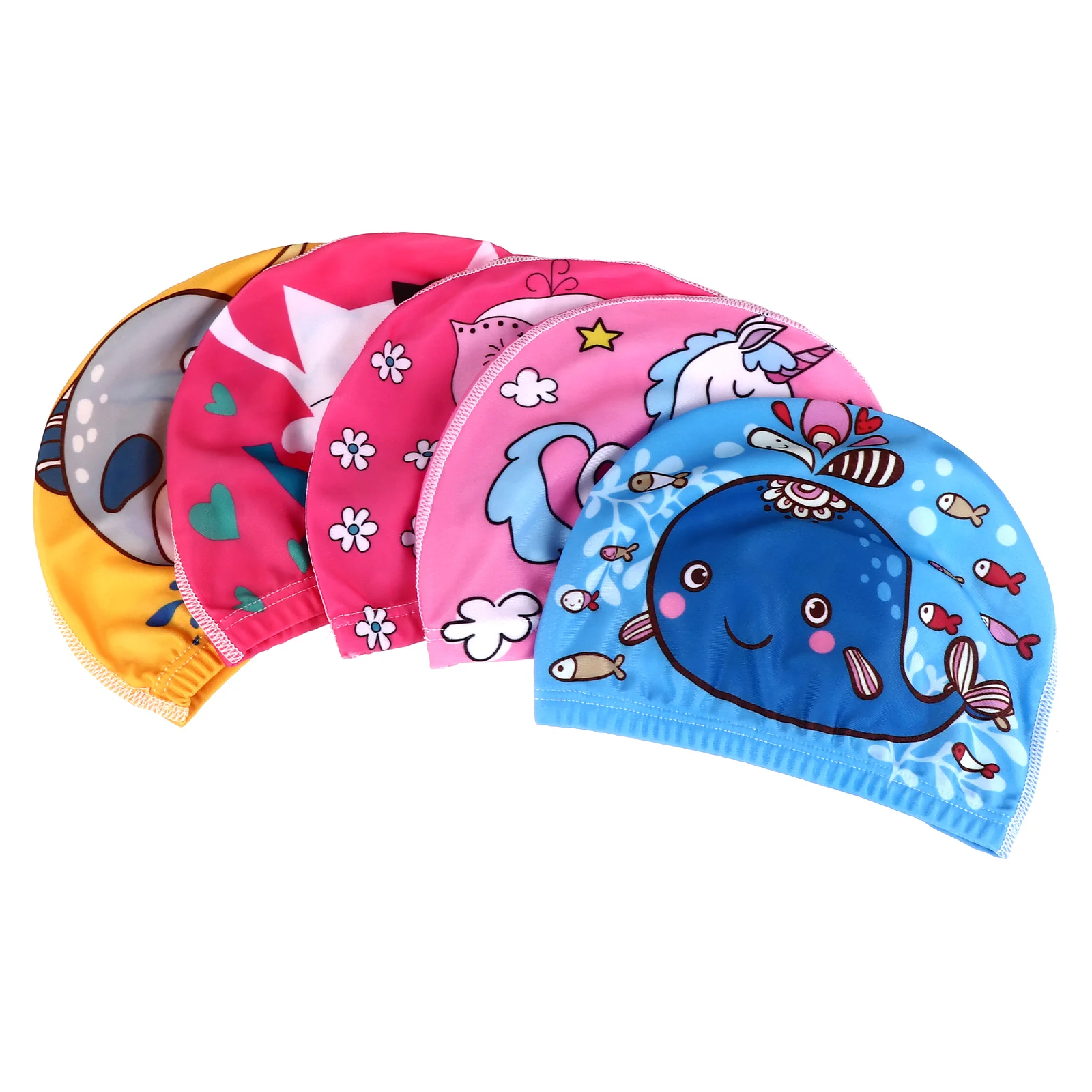 

5PCS Summer Rubber Swimming Hat Child Cartoon Animals Pattern Swim Cap Bathing Cap Kids Swim Cap Hat