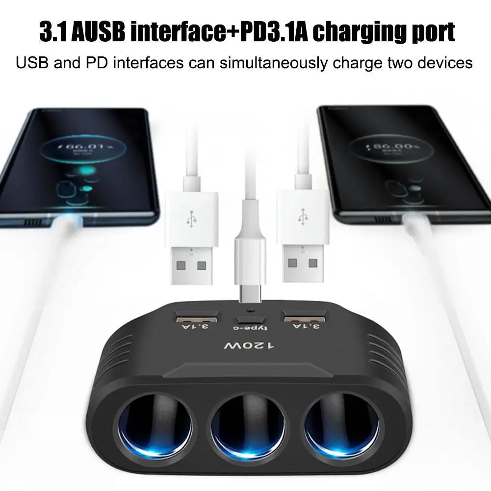 ABS 3 in 1 Dual USB Car Charger Splitter for GPS Dashcam