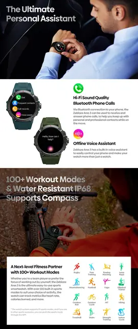 Zeblaze Ares 3 Smart Watch Large 1.52 Inch IPS Display Voice Calling 100+  Sport Modes 24H Health Monitor Smartwatch - AliExpress