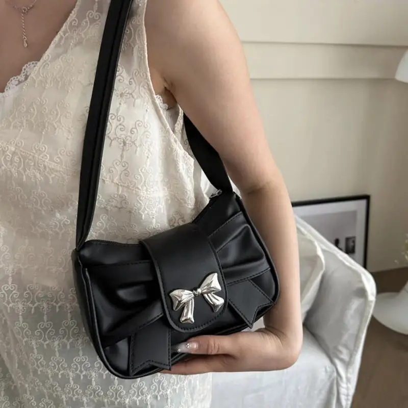 Trendy Bow Shoulder Bag Handbag Casual Underarm Bag Daily Commuting Bags PU Leather Lady Banquet Bag Business Women's Bags