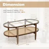 Rattan Coffee Table, 2-Tier Oval Wood Tea Tables W/Tempered Glass Tabletop & PE Rattan Storage Shelf, Boho Cocktail Tables 2