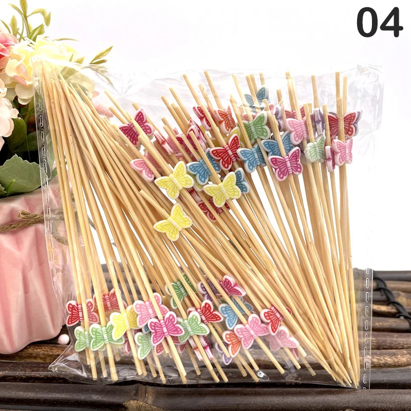 Description Picture 4 of item80/100Pcs Bamboo Pick Buffet Cupcake Heart Flower Fruit Fork Party Dessert Salad Stick Cocktail Skewer for Wedding Decor