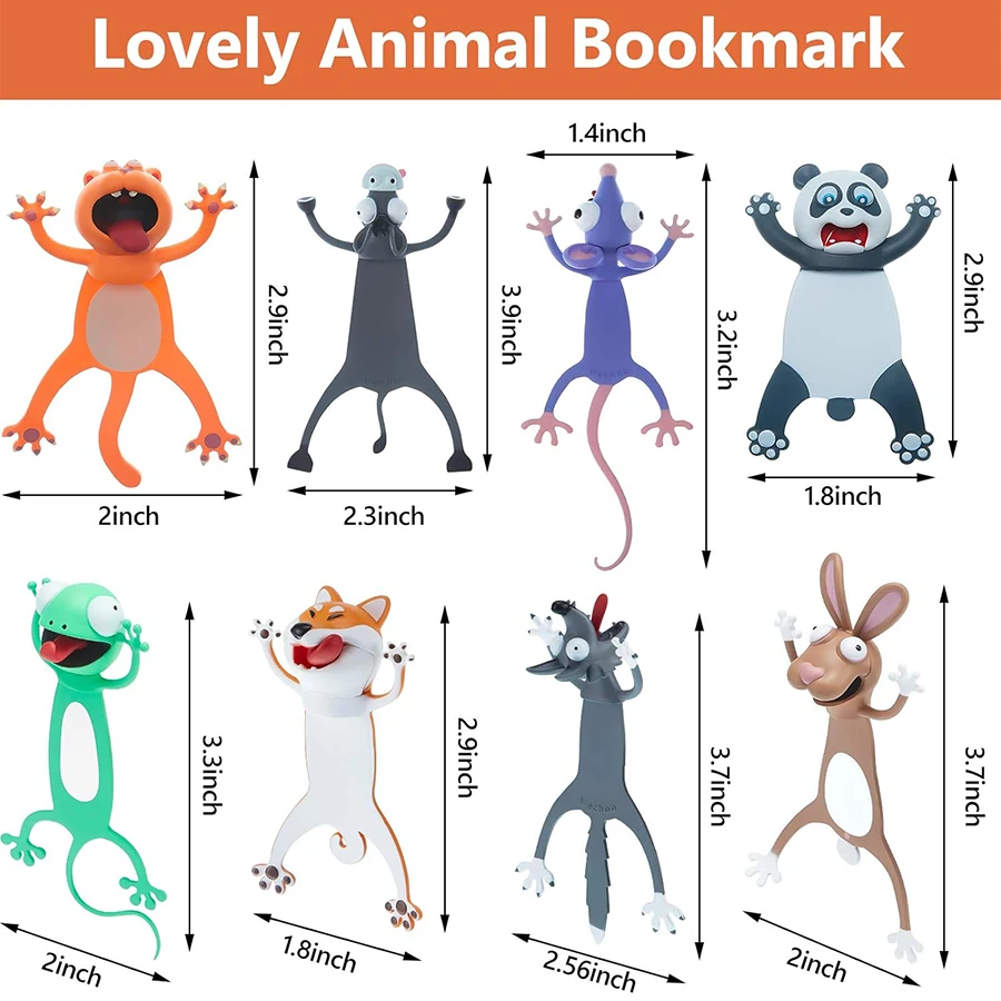 Animal PVC Bookmarks 3D Funny Reading Markers for School Gift for Book Lovers & Students