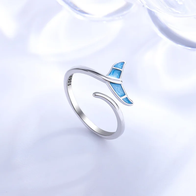 Neue Mode Whale Tale Meerjungfrau Blau Grün Blatt Silber Farbe Finger Ringe Stapelbar Mond Stein Für Frauen Schmuck Geschenk Dropship – Detail 7