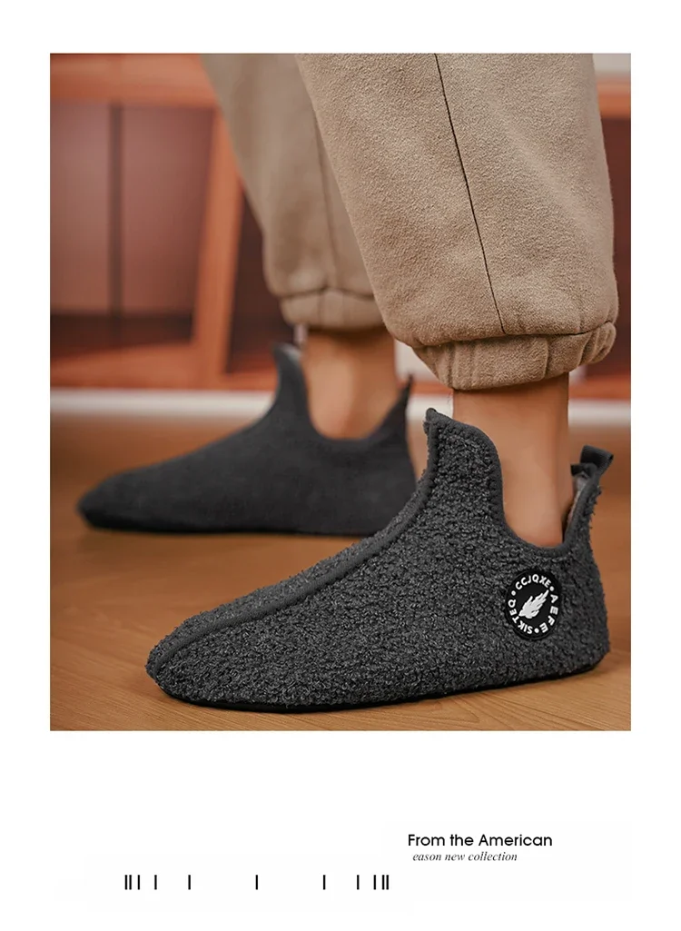 YRZL Winter Slippers Men Indoor Slippers Non-slip Warm Women and Men Slipper Ankle Soft Shoes Comfortable Flat Home Cotton Shoes