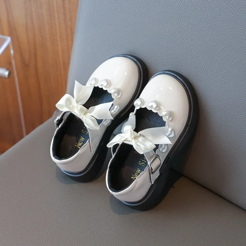 

Kids Leather Shoe Sweet Heart Bowtie Girls' Flat Shoes Spring Autumn Fashion Causal Children Princess Shoes Lolita Style Black