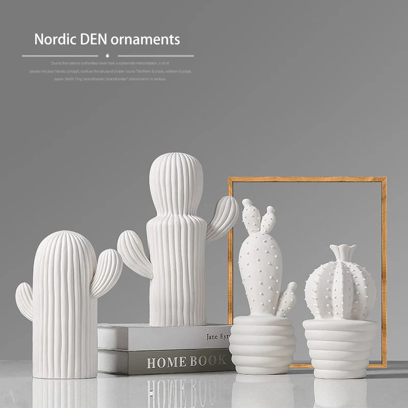 

Cactus Ceramic Home Decoration, Simple Style Creative Crafts, White Porcelain Handmade Plant Statue, INS Pendulum Tool