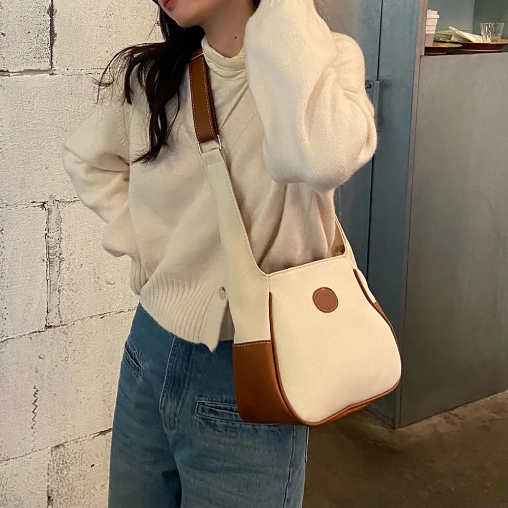 

Women's Autumn Winter New Bucket Bag Retro Contrast Color Large Capacity Shoulder Bag Fashion Versatile Casual Straddle Bag