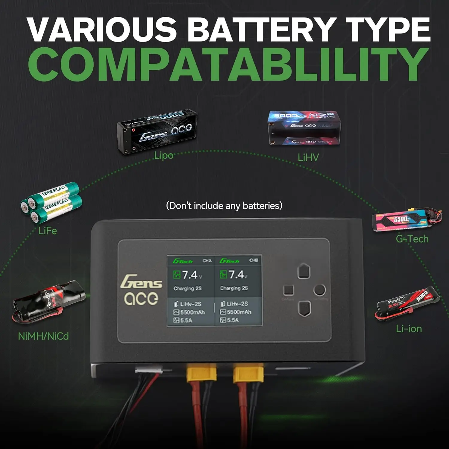 Lipo Battery Charger IMARS D300 G-Tech Series Smart Dual Lipo Charger 16A AC 300W DC 700W Lipo Charger（Black）