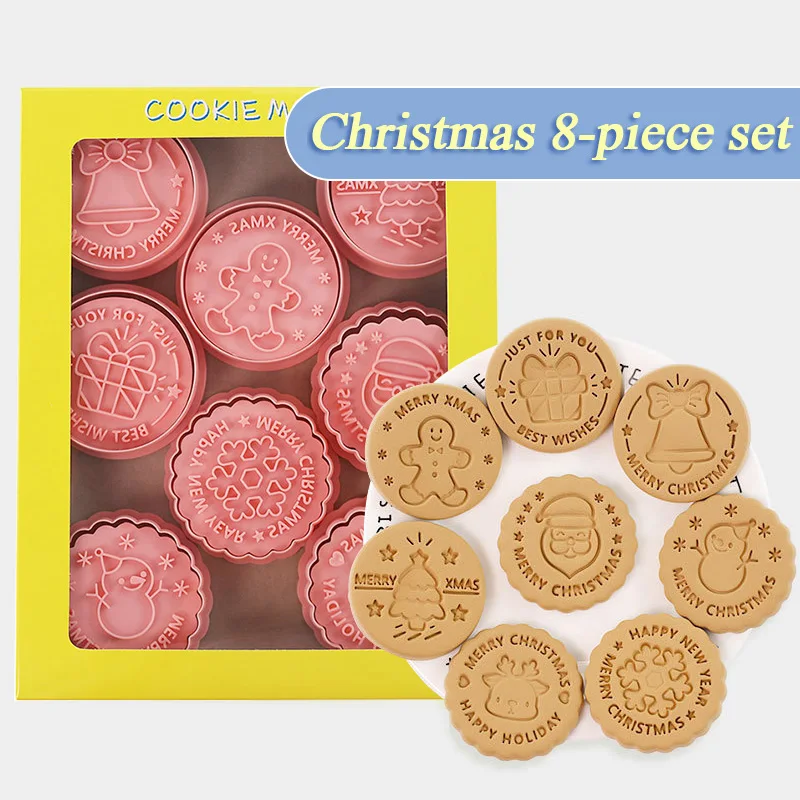 Description Picture 2 of item8Pcs/set Christmas Cookie Cutters Stamp Santa Snowflake Gingerbread Man Biscuit Embosser Mold New Year Party Decor Baking Tools