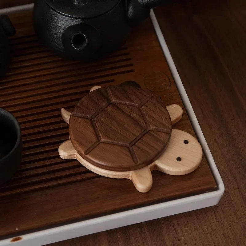 Insulation pad Creative Cute Styling Black Walnut Solid Turtle Coaster Wooden Craft Turtle Lover Gift anti-scald table ornaments
