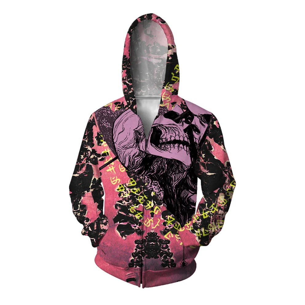 Sudadera con capucha de estilo nuevo de otoño, sudaderas cómodas de movimiento para hombres, sudaderas con capucha de moda con estampado de calaveras para hombres, sudaderas con cremallera y