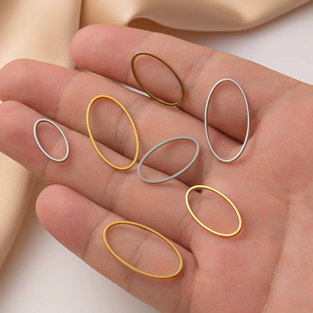 10 Stück Gold Edelstahl Oval Charms Ohrring Anhänger Geschlossener Ring Hohlharz Lünette Rahmenform für DIY Schmuckherstellung Zubehör – Detail 3
