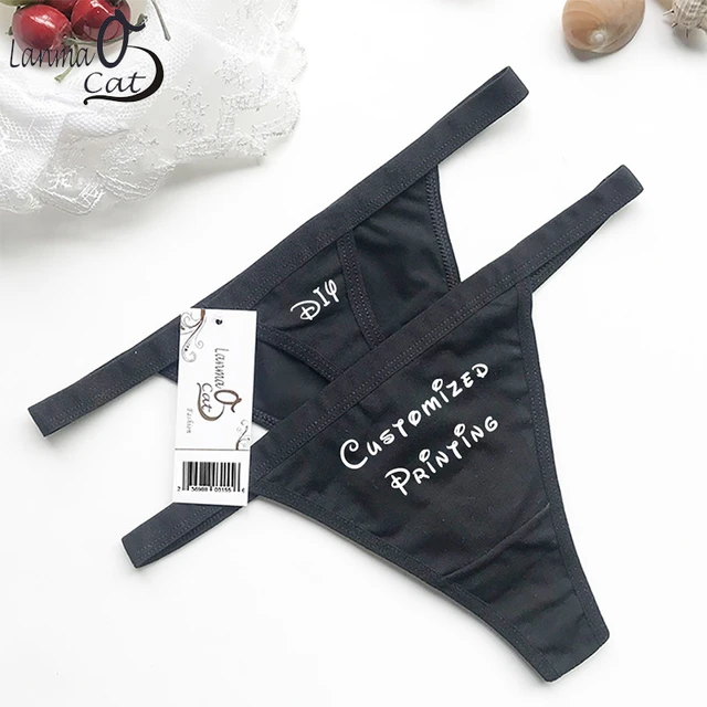 BLACK COTTON BRANDED THONG