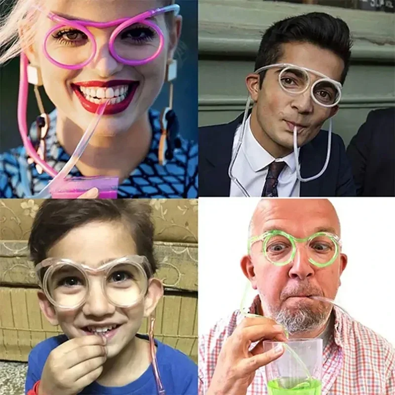 Funny Soft Straw Glasses Plastic Drinking Straws Unique Flexible Drinking Tube Kids Birthday Party Supplies Accessories