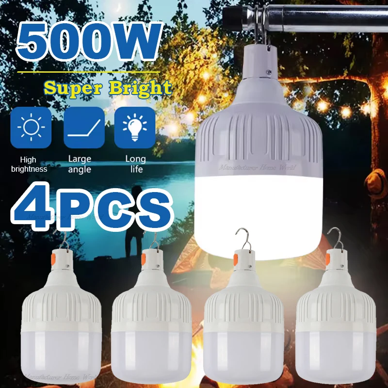 USB Rechargeable LED Emergency Lights Outdoor Portable Lanterns Hanging Camping Bulb 1/2/4PCS