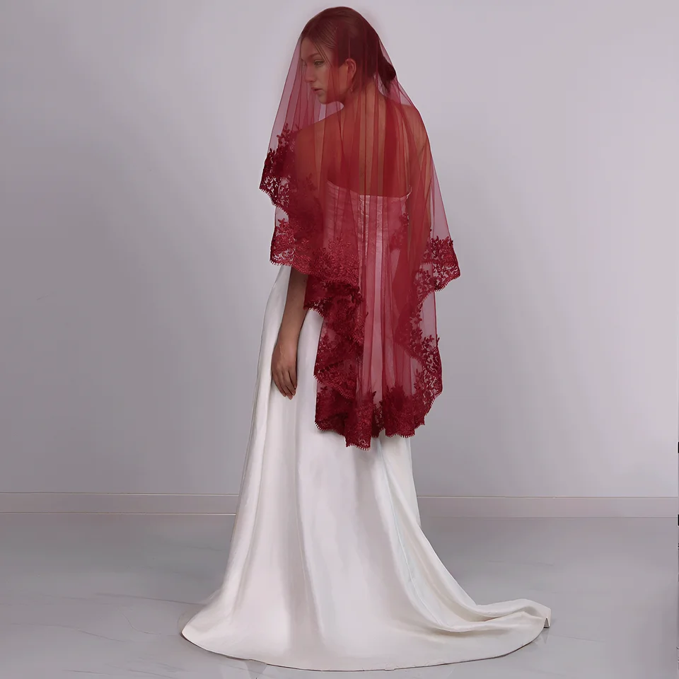 Velo Da Sposa Lungo Modello A Cattedrale Con Bordatura In Pizzo VD129 | - Abiti Da Sposa Online Italia