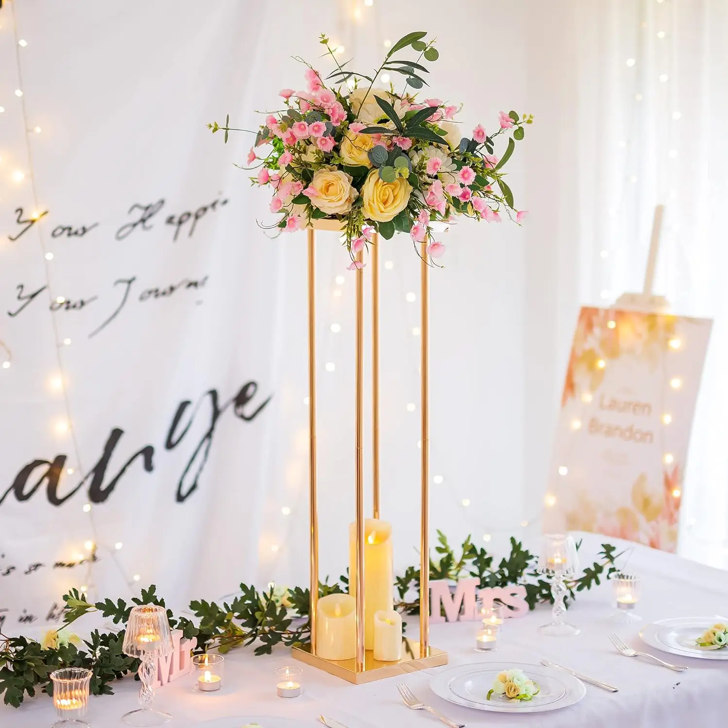 Gold Wedding Flower Stand Vase Column 1Pcs Metal Flower for Wedding Party Centerpiece Rack For Event Party Decoration