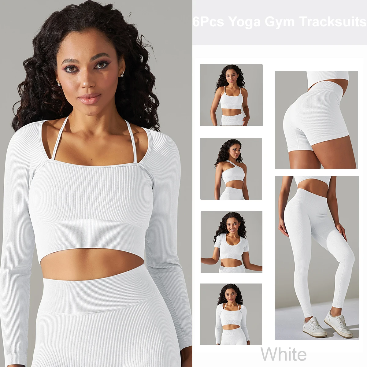 6pcs Workout Outfits for Women Athletic Sets Sport Suits Yoga Gym Fitness Exercise Clothes Jogging Tracksuits