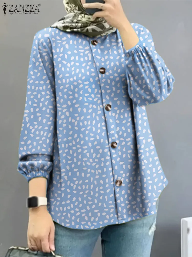 

ZANZEA Stylish Women Long Sleeve Floral Printed Shirt Autumn Fashion Muslim Dubai Blouse Casual Holiday Blusas Turkey Abaya Tops
