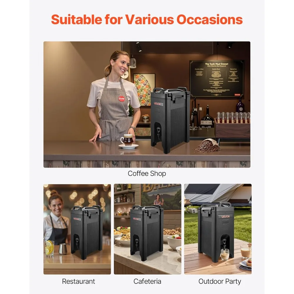 insulated beverage dispenser, 5 gal/19l hot and cold beverage server with spigot & handle, food-grade thermal drink dispenser c