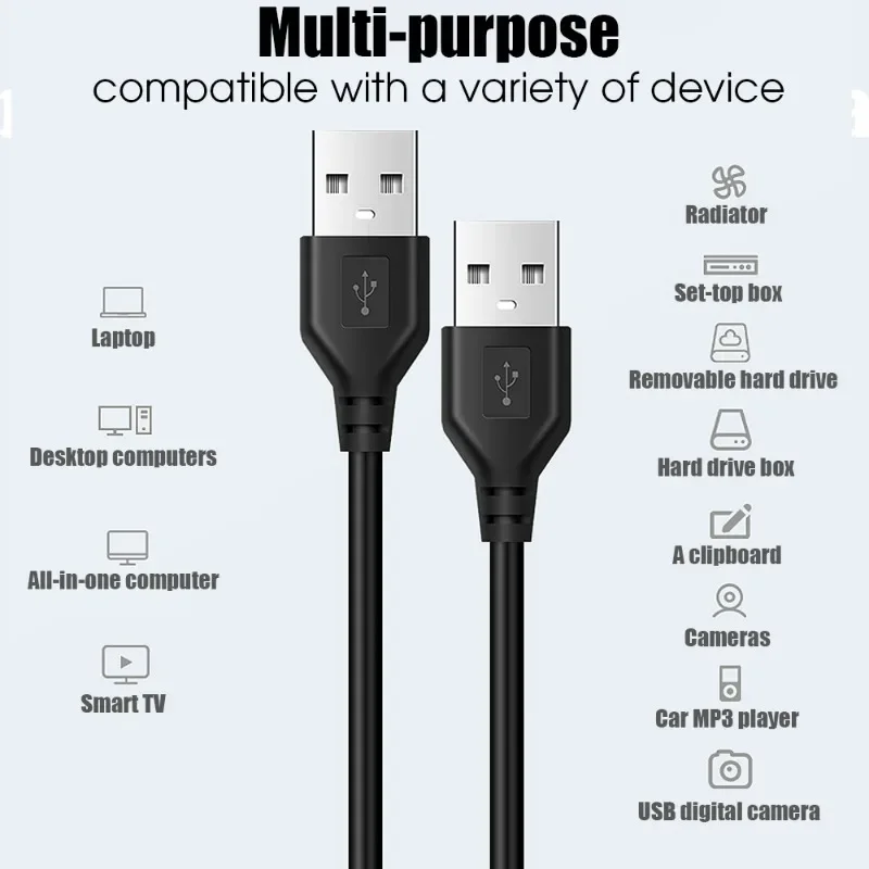 USB A Male To USB Male Dual USB2.0 Cable for Hard Drive DVD Player PC Laptop Cooler High-Speed Data Transmission Extension Cord