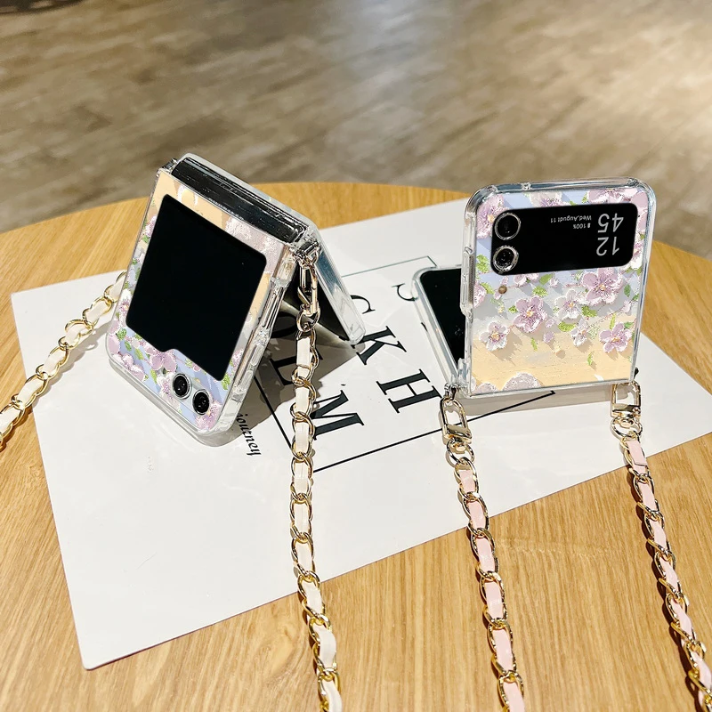 Mobilskal med rosentryck och axelrem för galaxy z flip telefon_voghion.com