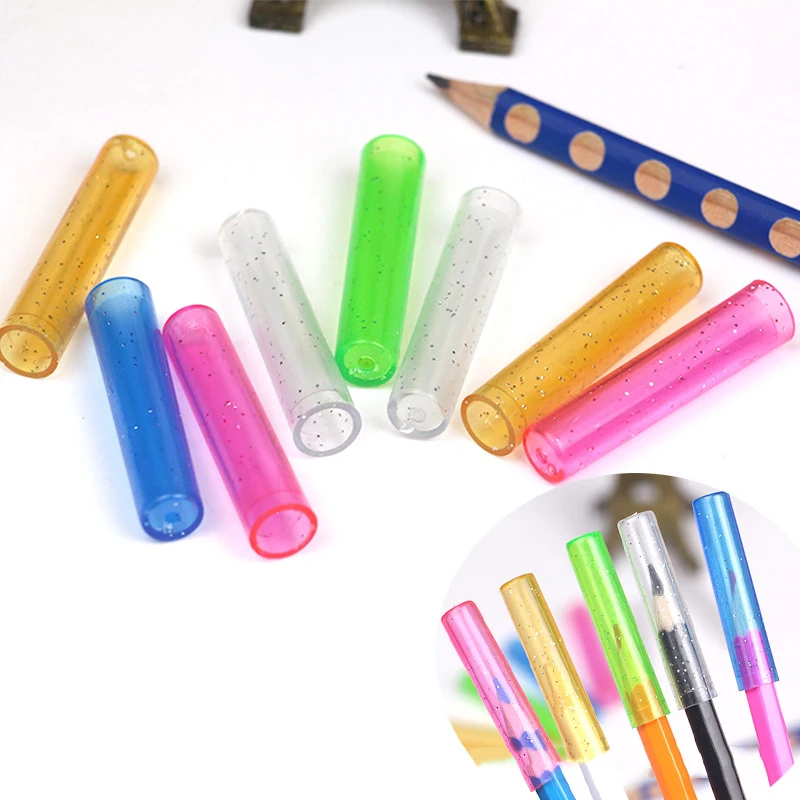 6pcs Pencil Cap Plastic Translucent Pen Cover Office Stationery Supplies SS6 
