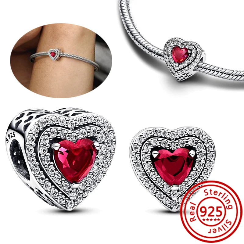 Charm jewelry Sterling silver jewelry Beads charms Sterling silver beads Silver charm bead Charm bead Beads jewelry Sterling silver beads charm Loose beads 925 Sterling Silver Colorful Clear Zircon Sparkling Love Charm Round Heart Beads Fit Original Pandora Bracelet Women DIY Jewelry
