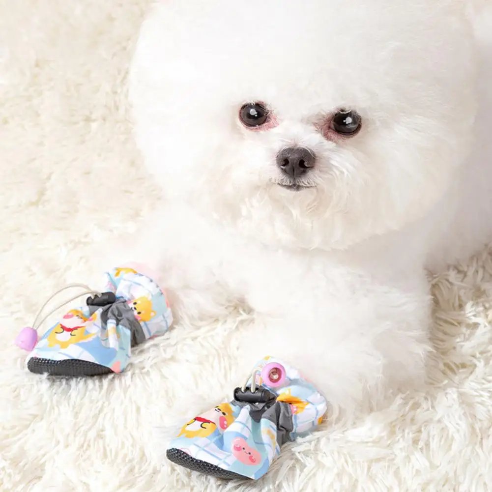 

4Pcs Pet Shoes Dog Boots Anti-Slip Protect Paws Soft Lining Windproof Drawstring Design Anti-Dirty Small Dog Teddy Shoes