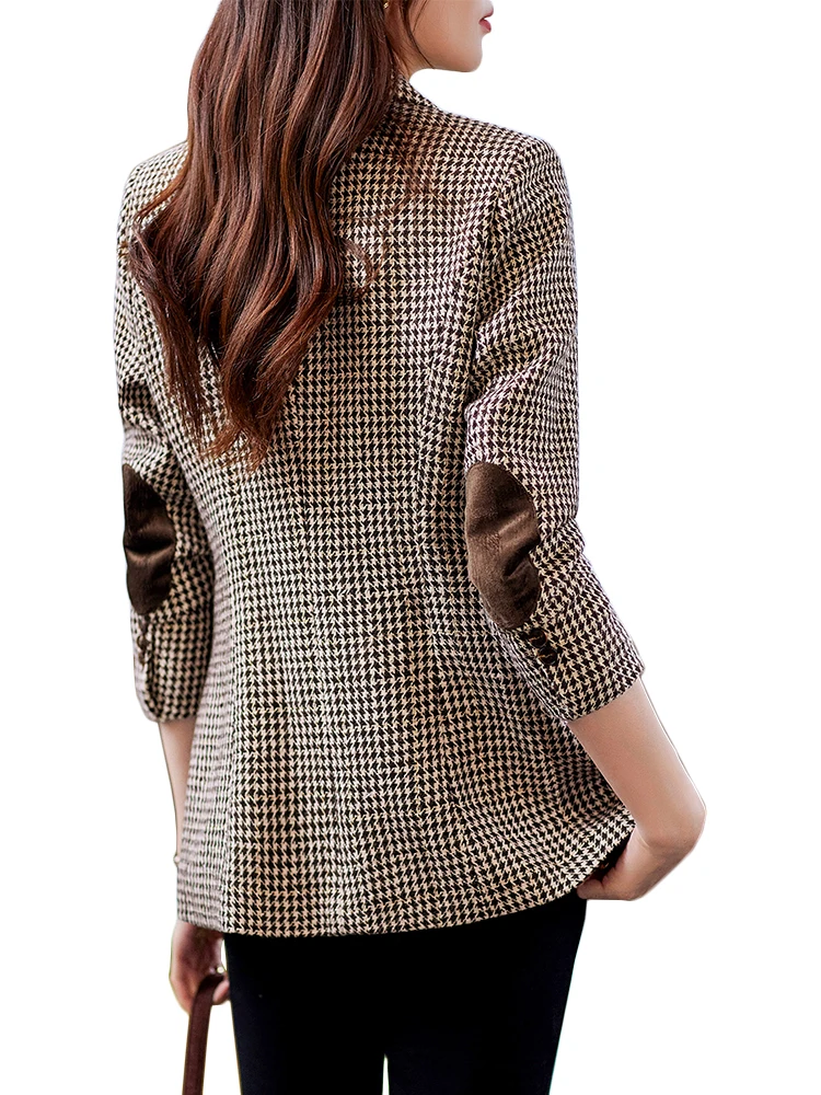 

Coffee Gray Plaid Single Breasted Women Blazer For Autumn Winter Office Ladies Female Business Work Formal Jacket With Pocket