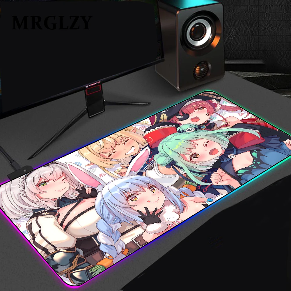 

RGB Mouse Pad Anime Hololive Kawaii Nakiri Ayame Gaming Desk Led Mousepad Glow Colored Light Gamer 35x60cm Gaming Pc Mousepad