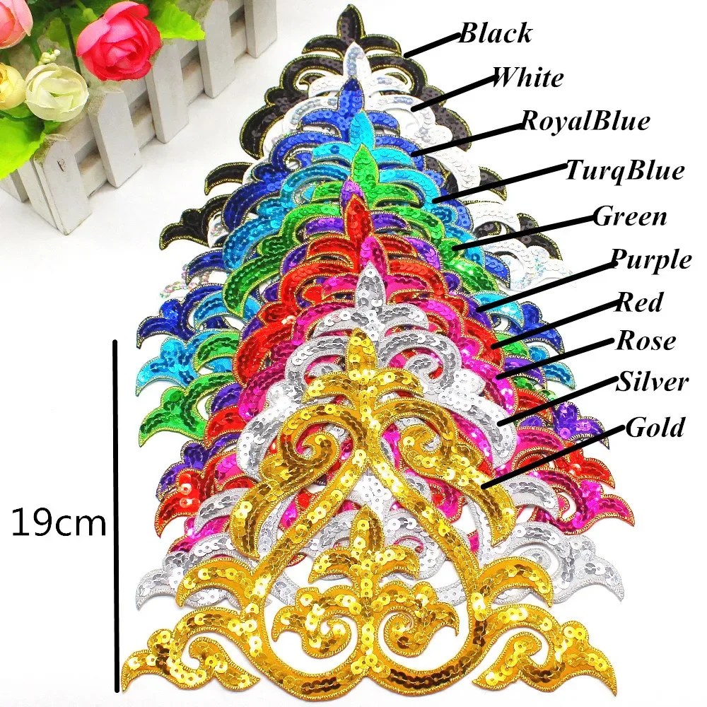 1 Piece Gold Sequined Appliques Iron On Embroidered Patches Cosplay Costumes Trims Garments Budges Performance Trim sequined patches