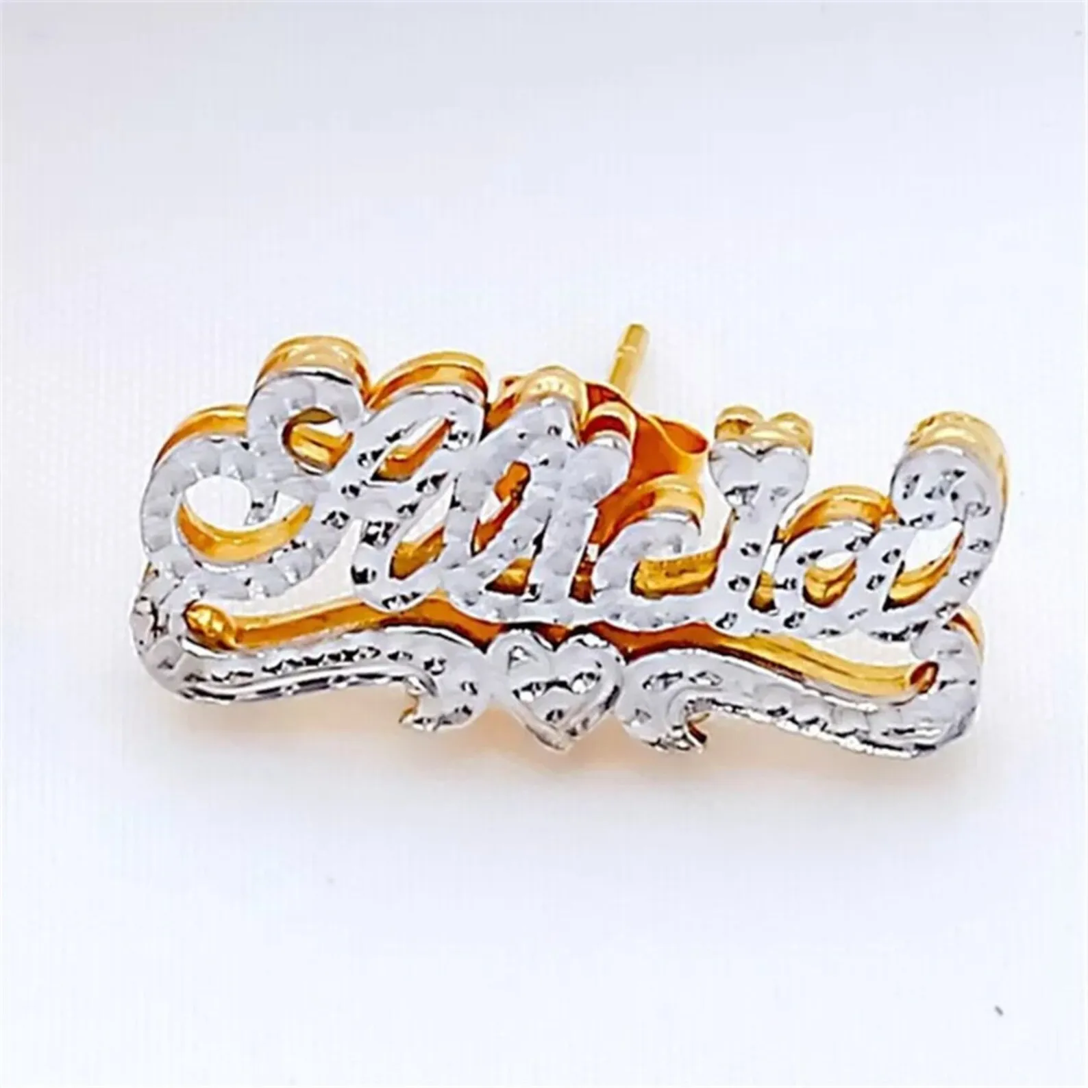 VishowCo Custom Double Layer Name Earrings  Women Double Gothic Name Earrings Personalized Ear studs Girlfriend Gift