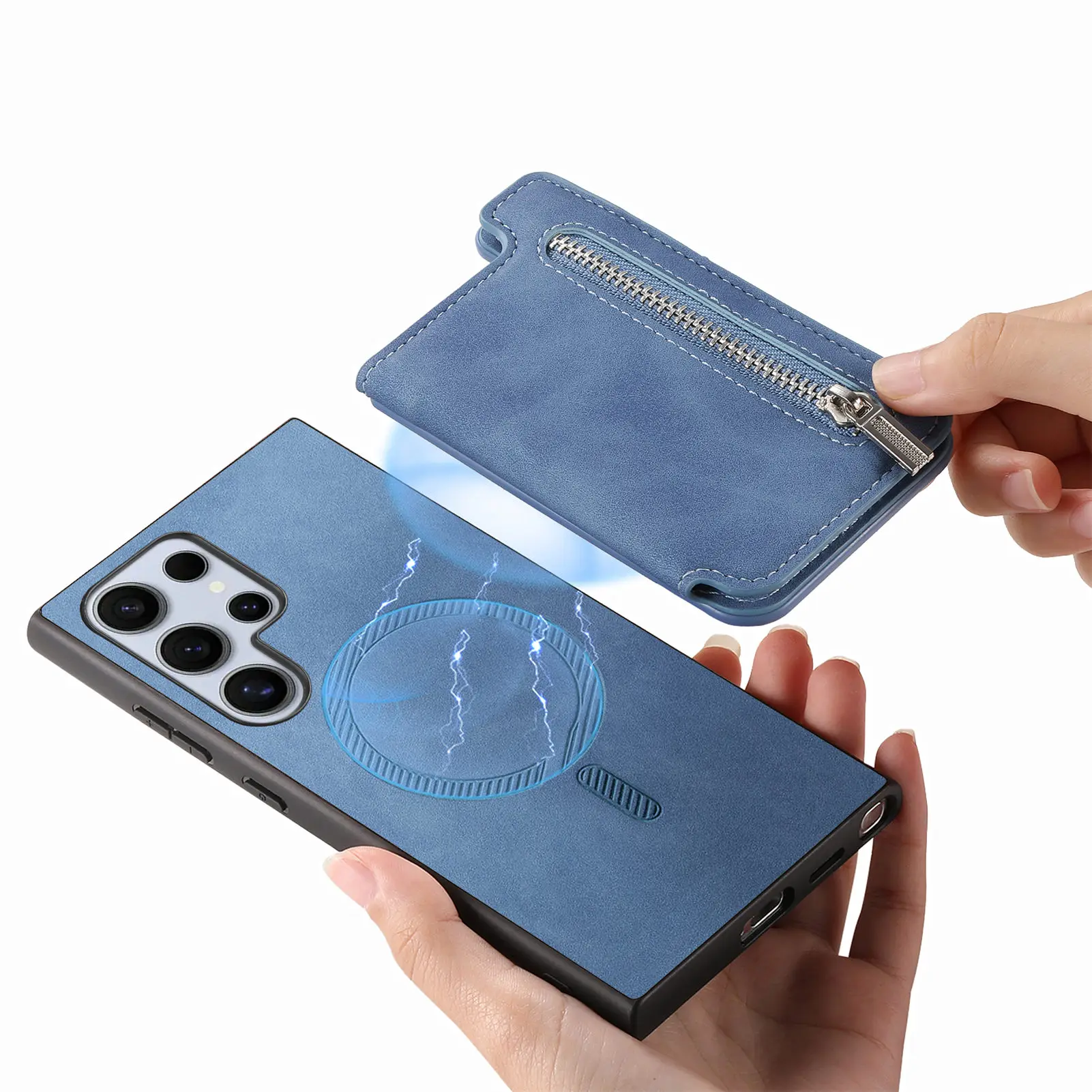 2 in 1 Magnetkarten-Solt-Reißverschluss-Geldbörse Abnehmbare Lederhülle für Samsung Galaxy S24 Ultra S23 Plus A05 A55 A15 A25 Taschenabdeckung_voghion.com