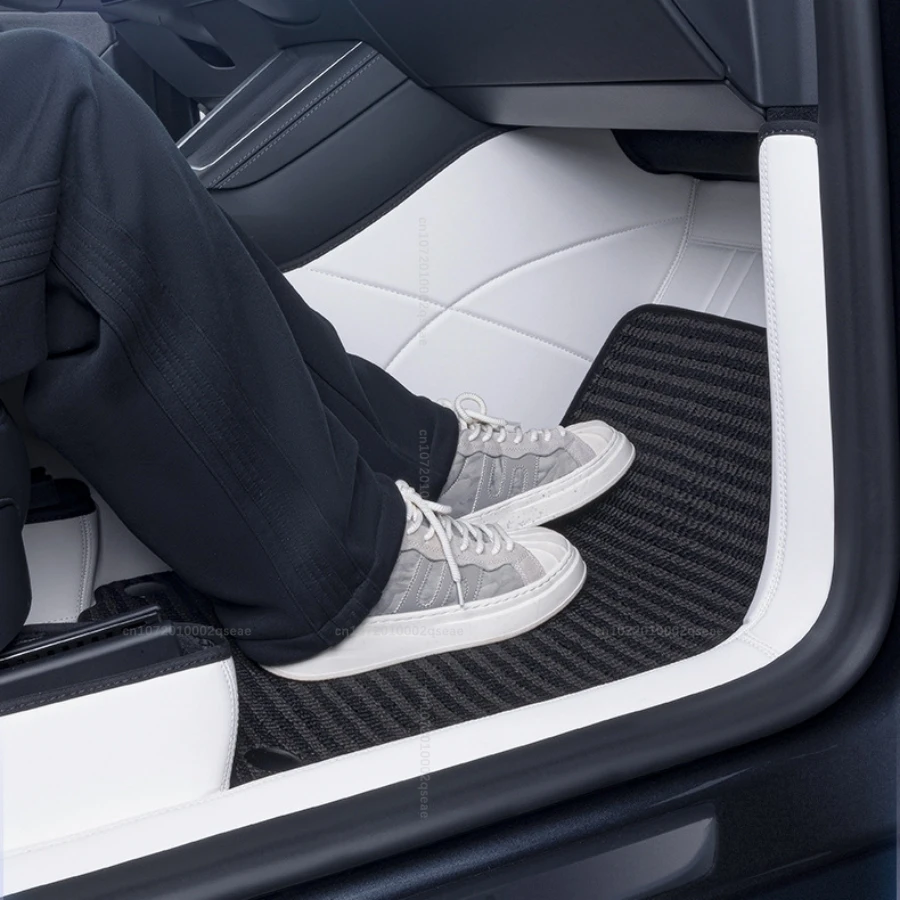 테슬라 모델 Y 주니퍼 2025 2026용 전체 둘러싸인 PU 가죽 플로어 매트, 이중 레이어 카펫 바닥 라이너