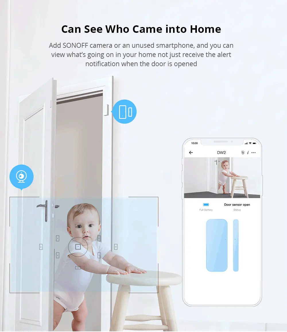 SONOFF DW2 WiFi Door Sensor eWeLink Door Window Open Detector Smart Home Security Protection Alarm System Alexa Google Assistant alarm lamp