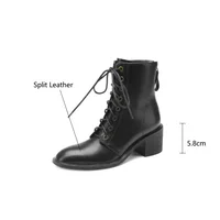New Autumn/Winter Split Leather Women Boots Round Toe Chunky Heels Boots for Women Short Boots Zapatos Mujer Lace High Heels - Image 6